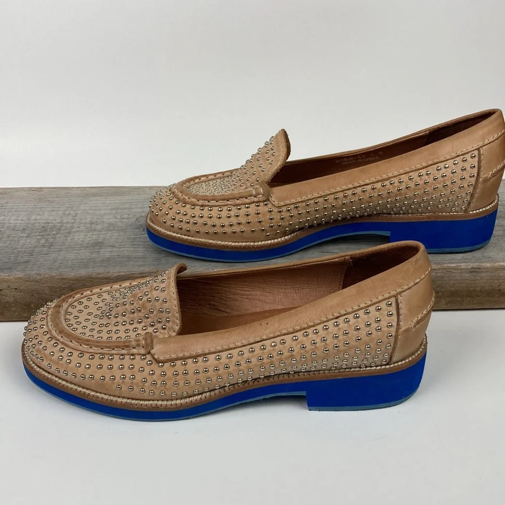 Jeffrey Campbell Dorm Tan Leather Studded Loafer, Size 6.5